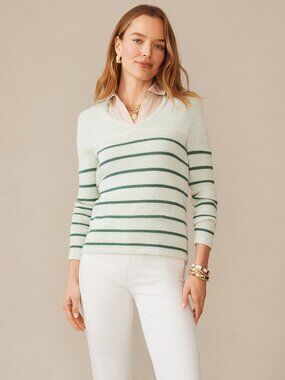 J McLaughlin Ramona Linen Blend Sweater in Stripe - Light Green/Green NEW